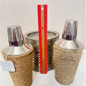 Sigrid Olsen Home Outdoor Jute‎ Wrapped Cocktail Shaker, Ice Bucket 3pc OLDSTOCK